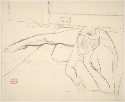 Untitled [female nude resting on floor with head on hand]