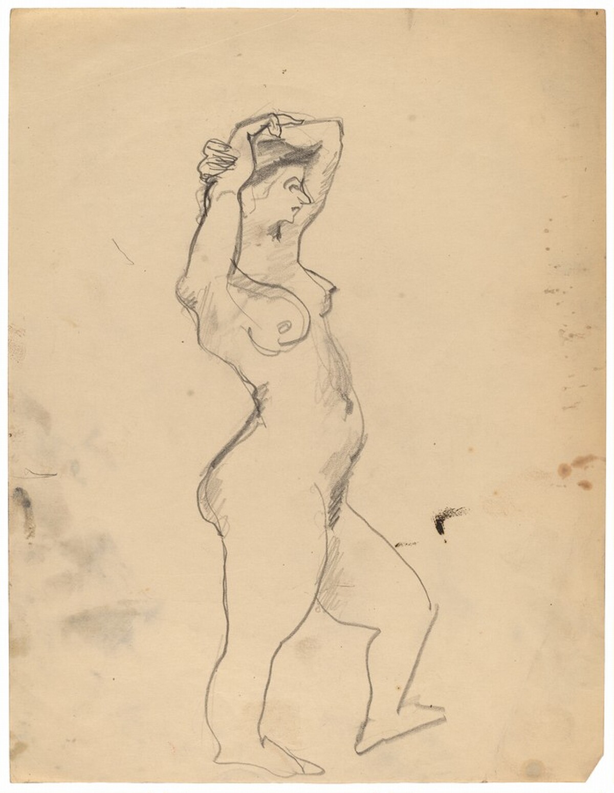 Standing Nude Facing Right, Arms Folded on Top of Head by Mark Rothko