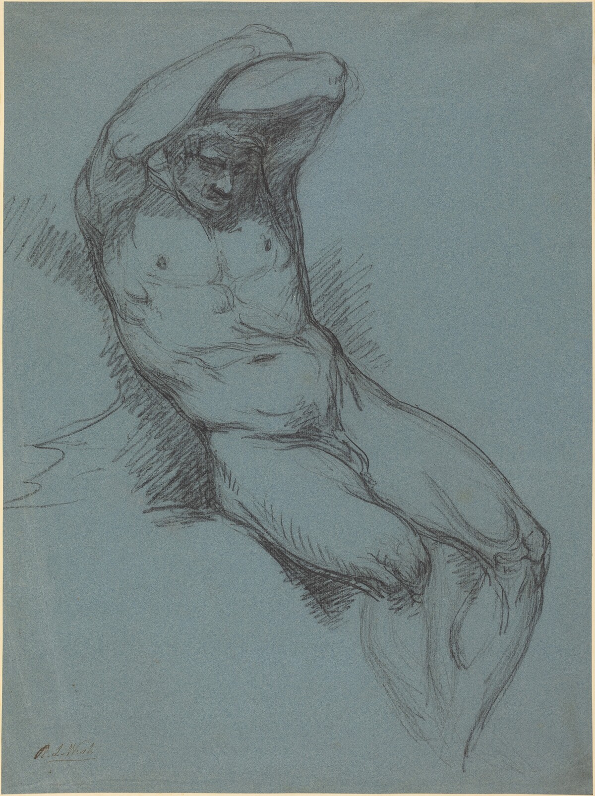A Seated Male Nude with His Hands Crossed over His Head by Raphael Lamar West