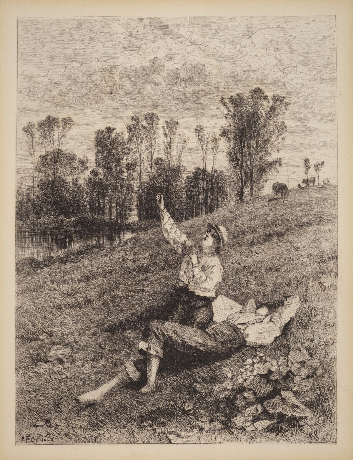 Untitled (Boys Flying a Kite) by Albert Fitch Bellows