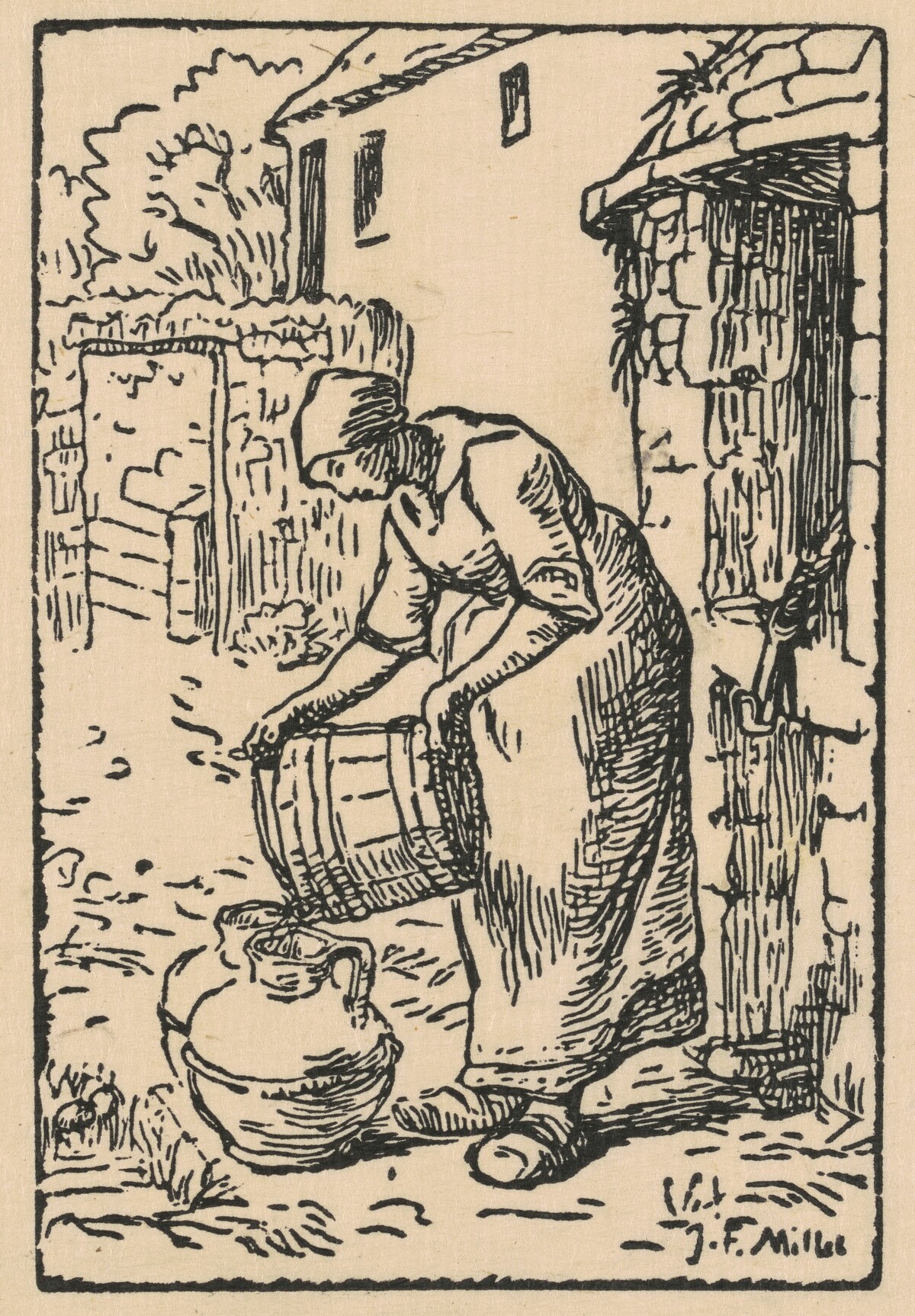 Woman Filling a Water Jug (Femme vidant un seau) by Jean-François Millet