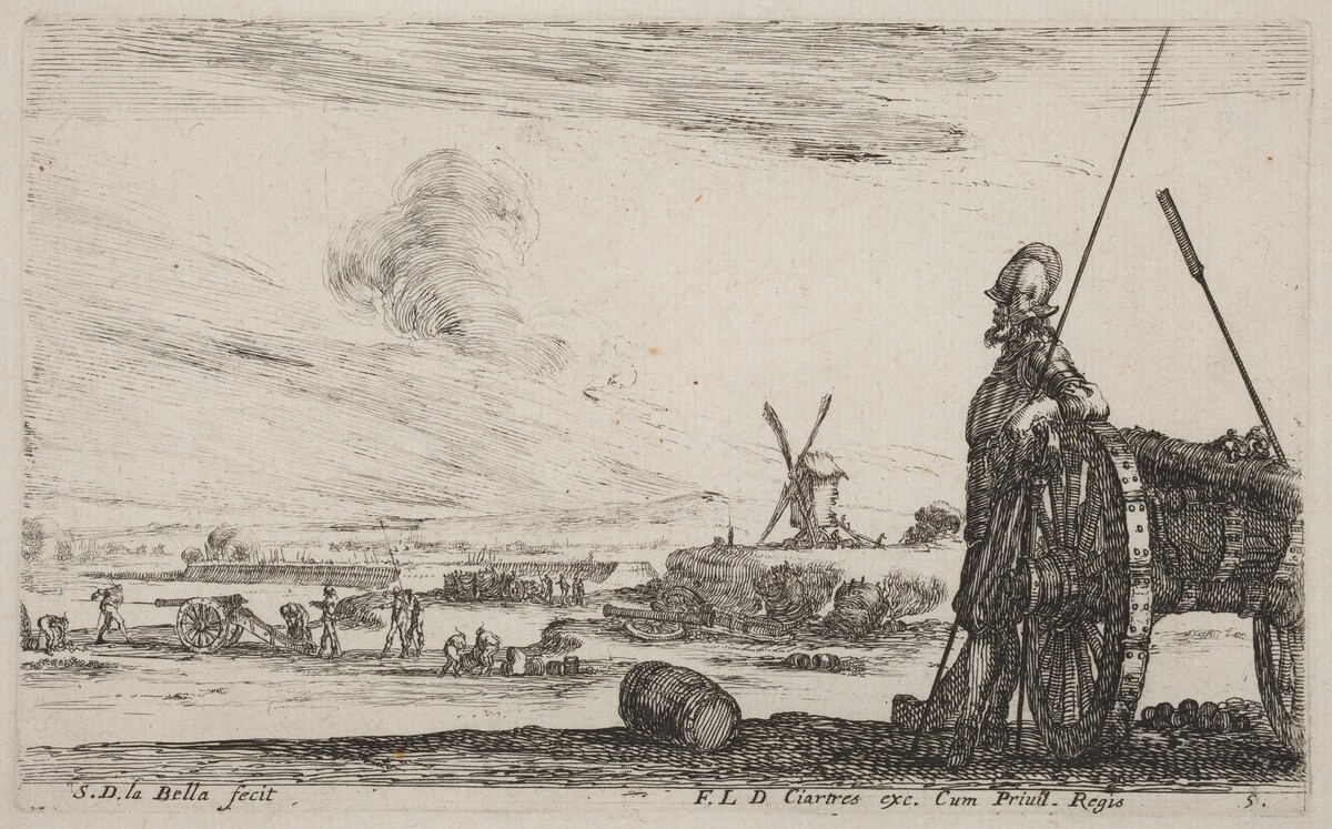 Soldier in Armor and a Cannon by Stefano Della Bella