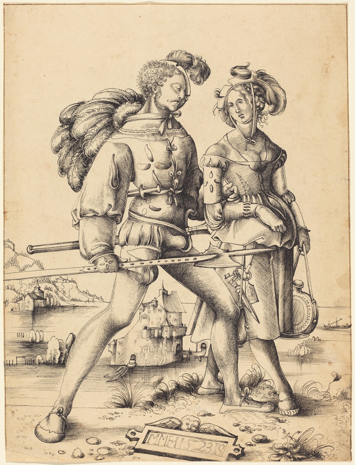A Soldier Walking with a Camp Follower by Circle of Urs Graf I