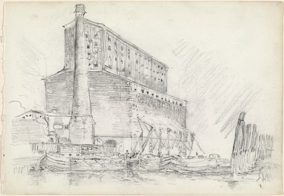 Weehawken Grain Elevators and Tugs by John Marin