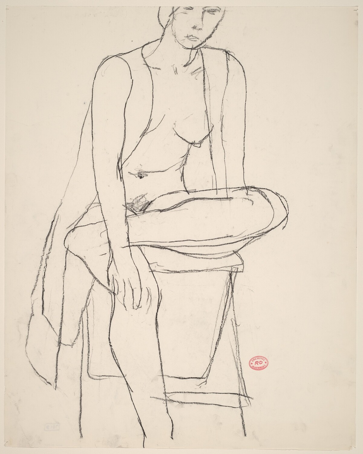 Untitled [seated nude with her shirt open crossing her leg] by Richard Diebenkorn