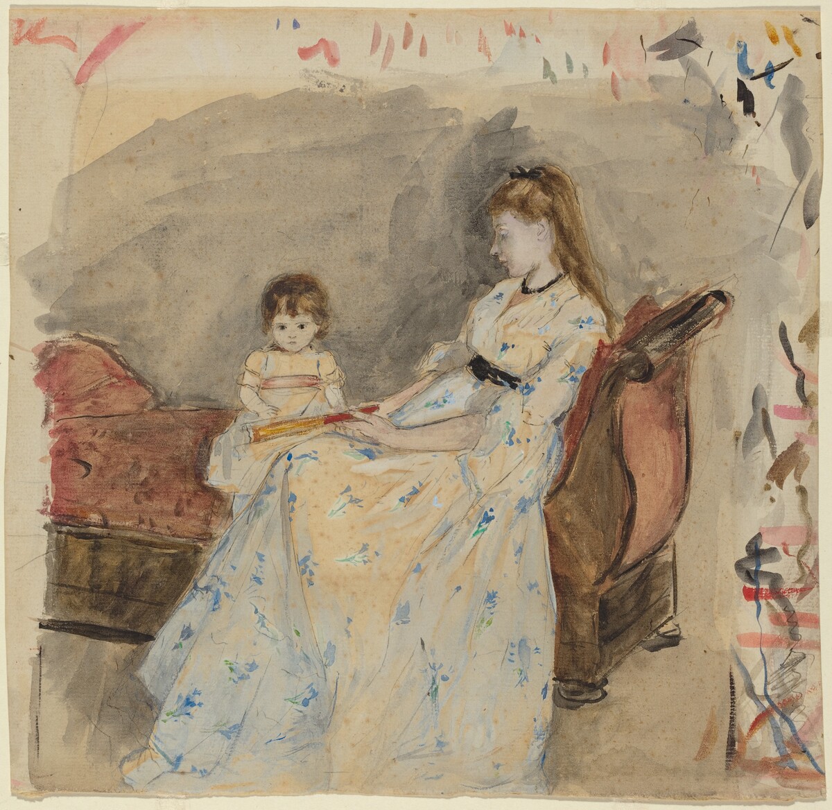 The Artist's Sister, Edma, with Her Daughter, Jeanne (recto); The Artist's Sister Edma Seated Outdoors (verso) by Berthe Morisot