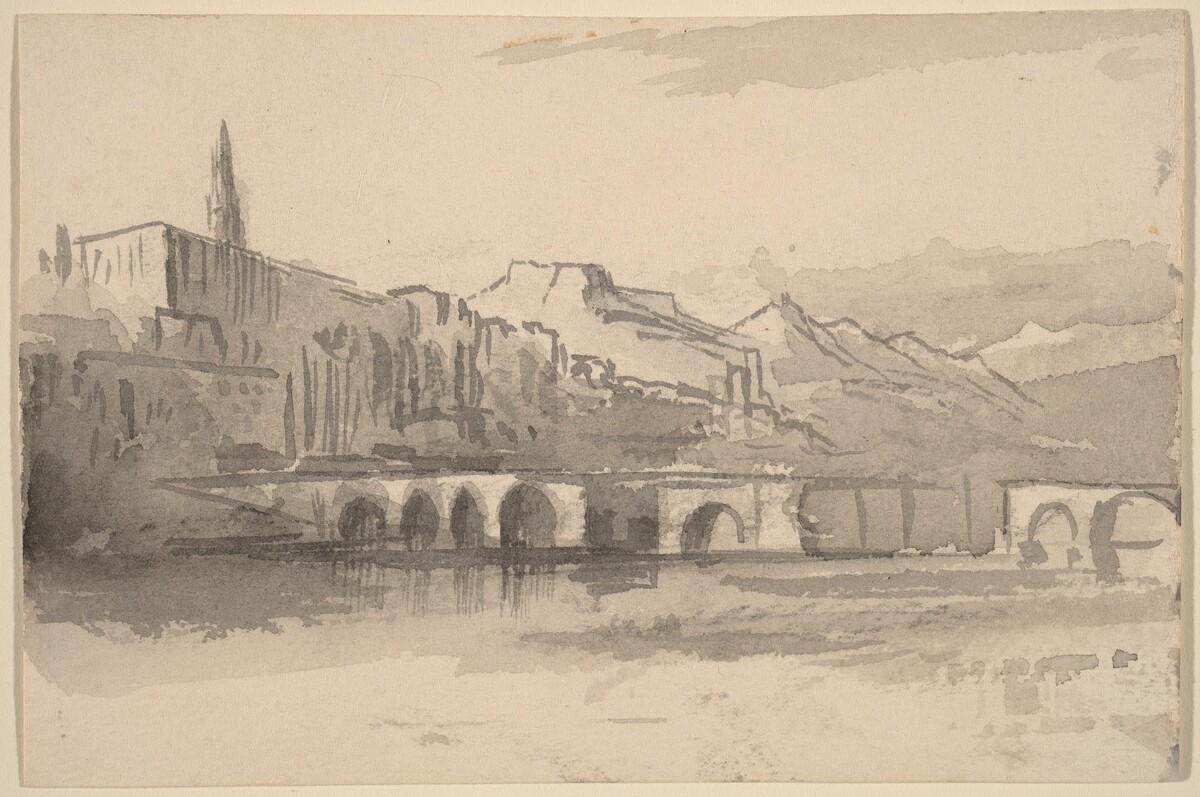 Bridge with Mountains in the Distance (Ventimiglia) by Edward Lear