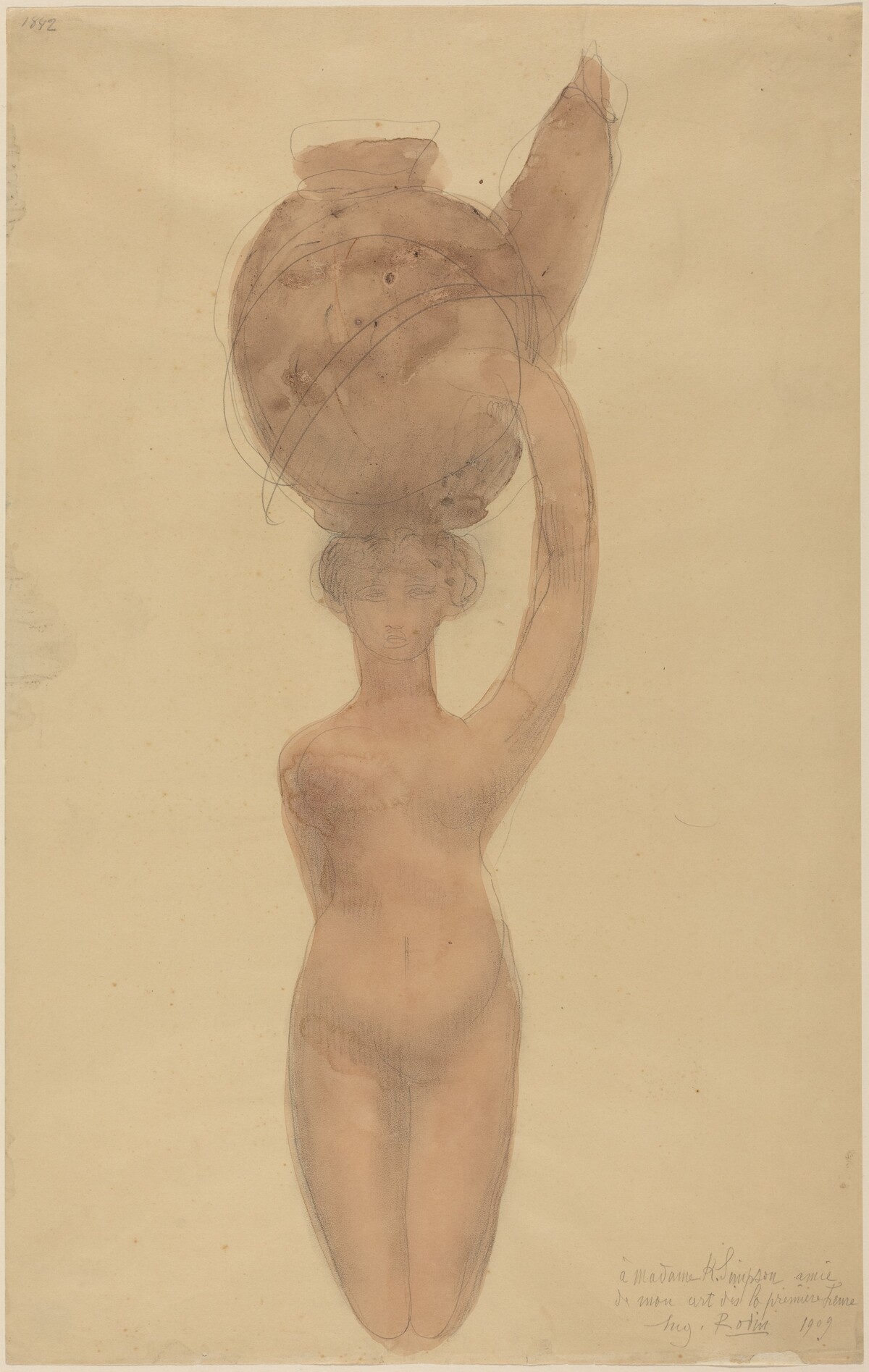Nude Woman Carrying Vase on Head by Auguste Rodin