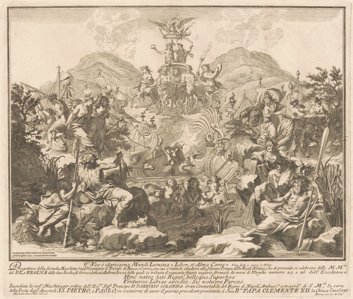 The Seconda Macchina for the Chinea of 1738: The Triumph of Bacchus and Ceres by Miguel de Sorellò, after Carl Marcus Tuscher