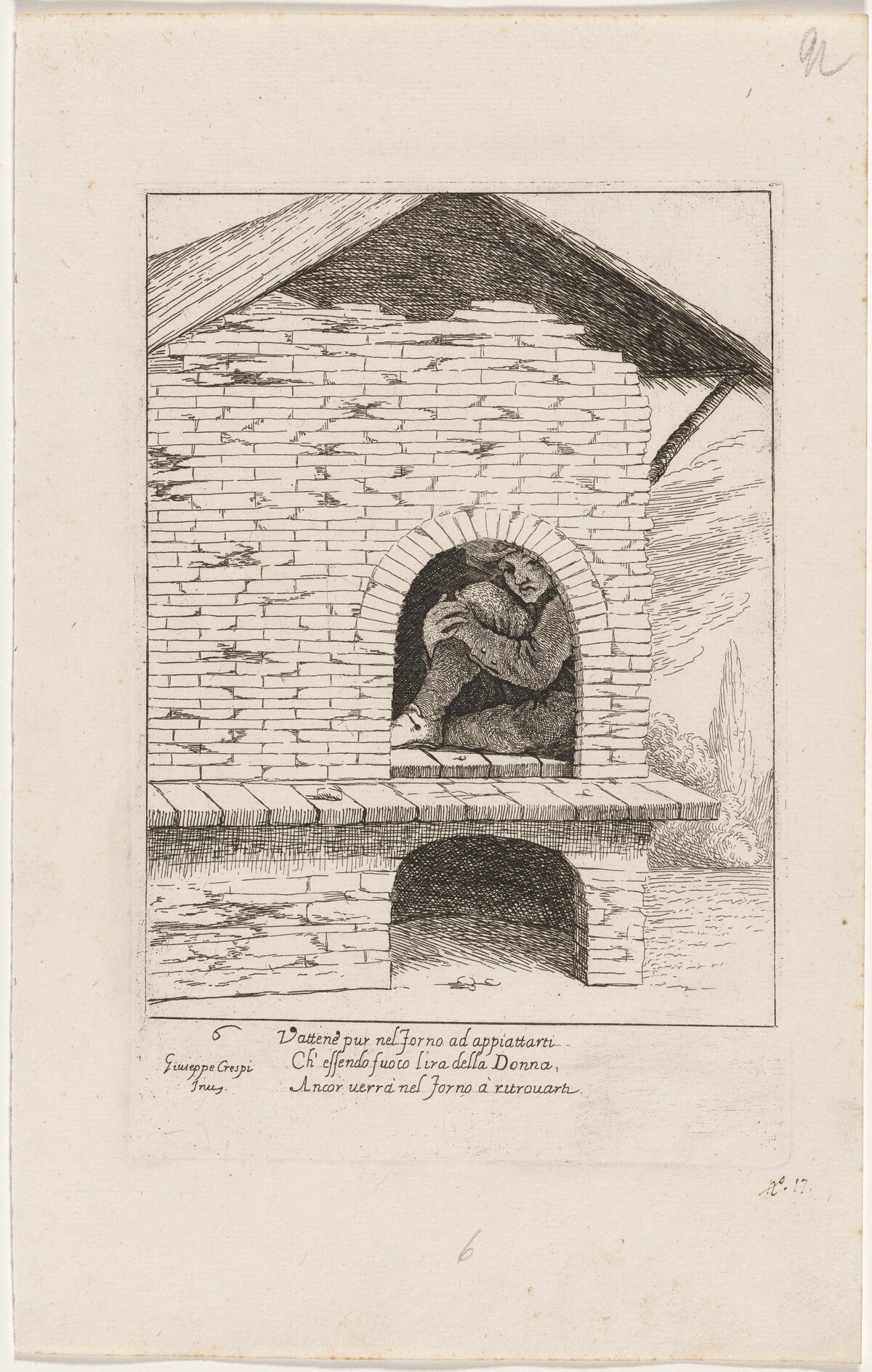 Bertoldo Hiding in a Furnace by Giuseppe Maria Crespi and Ludovico Mattioli