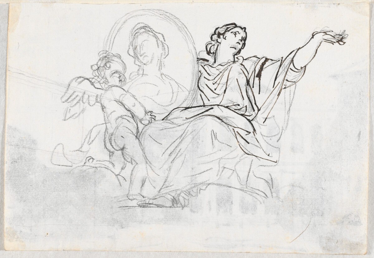 Woman and Putto with a Memorial Portrait by Jacques-Louis David