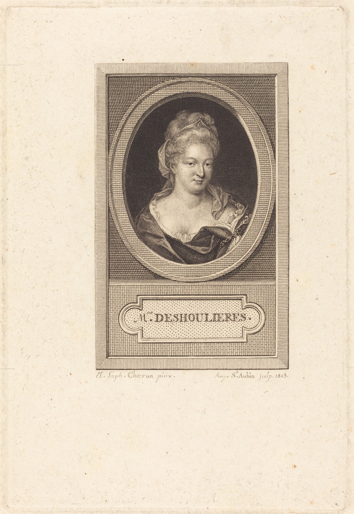 Antoinette du Ligier de La Garde Deshoulieres by Augustin de Saint-Aubin after Elisabeth Sophie Cheron
