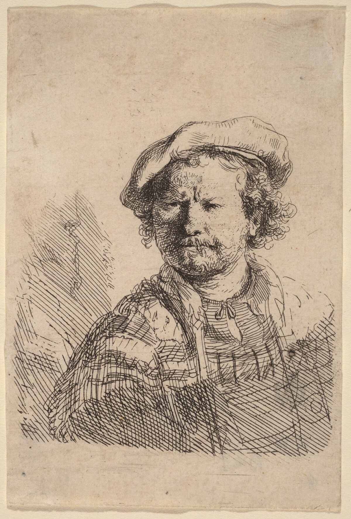 Self-Portrait in a Flat Cap and Embroidered Dress by Rembrandt van Rijn