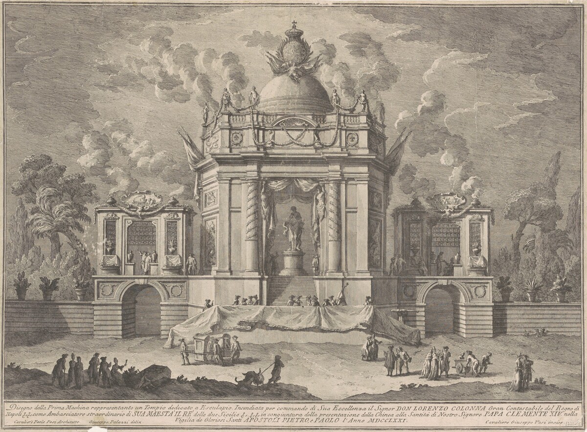 The Prima Macchina for the Chinea of 1771: The Temple of Asclepius by Giuseppe Vasi, after Giuseppe Palazzi, after Paolo Posi
