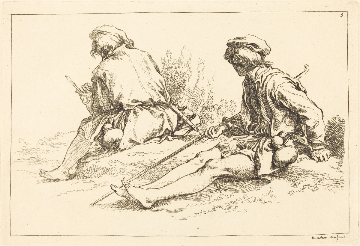 Seated Shepherd Boys by François Boucher after Abraham Bloemaert
