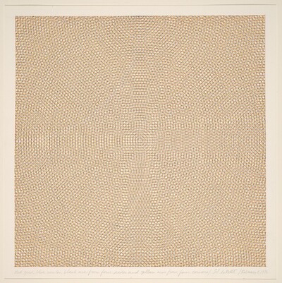 Red Grid, Blue Circles, Black Arcs from Four Sides and Yellow Arcs from Four Corners