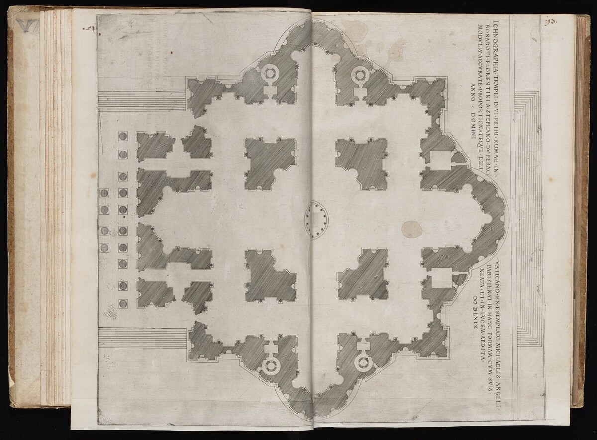 Ichnographia Templi Divi Petri [Plan of Saint Peter's Basilica in Rome] by Étienne Dupérac, after Michelangelo