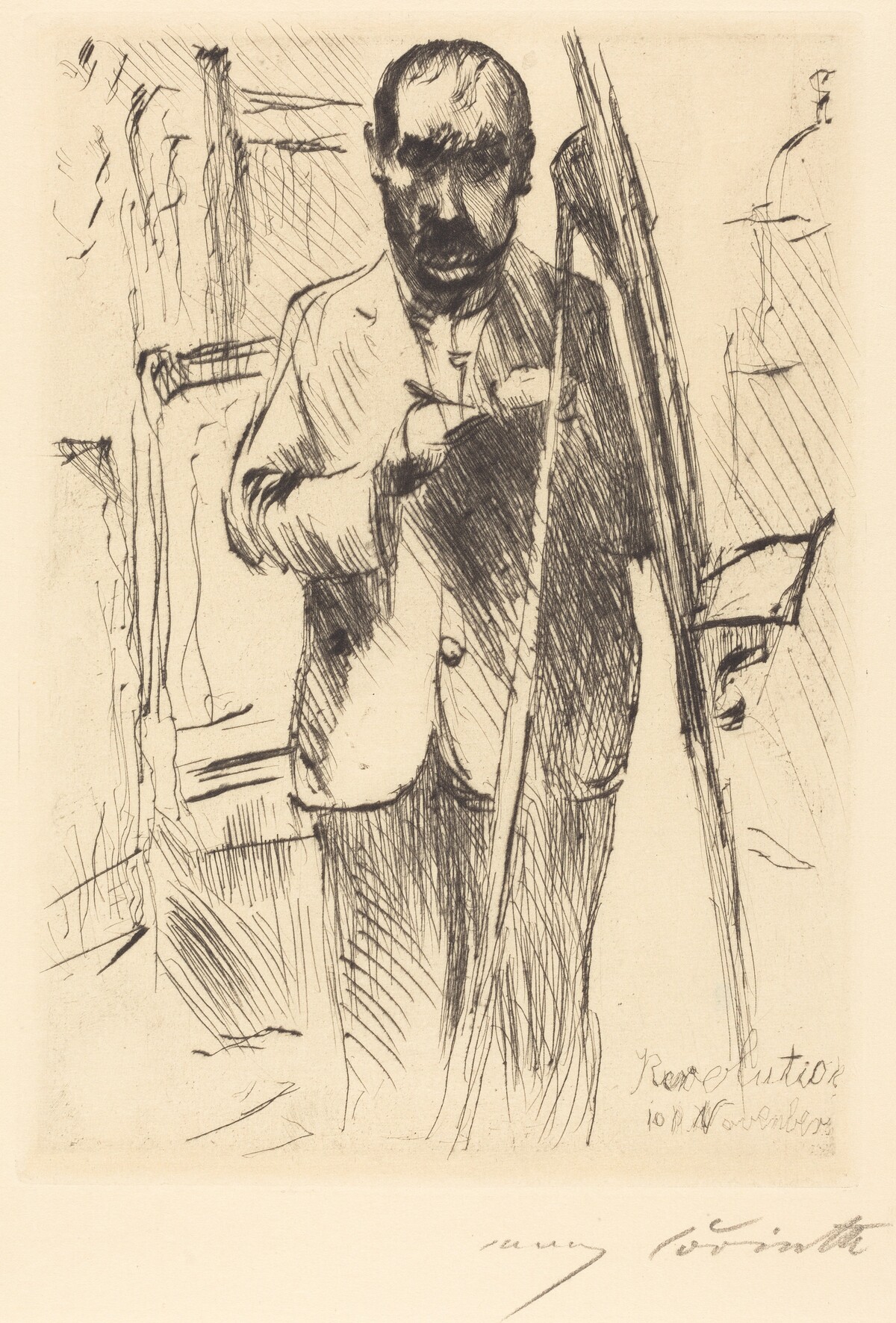 Selbstbildnis an der Staffelei (Self-Portrait with Easel) by Lovis Corinth