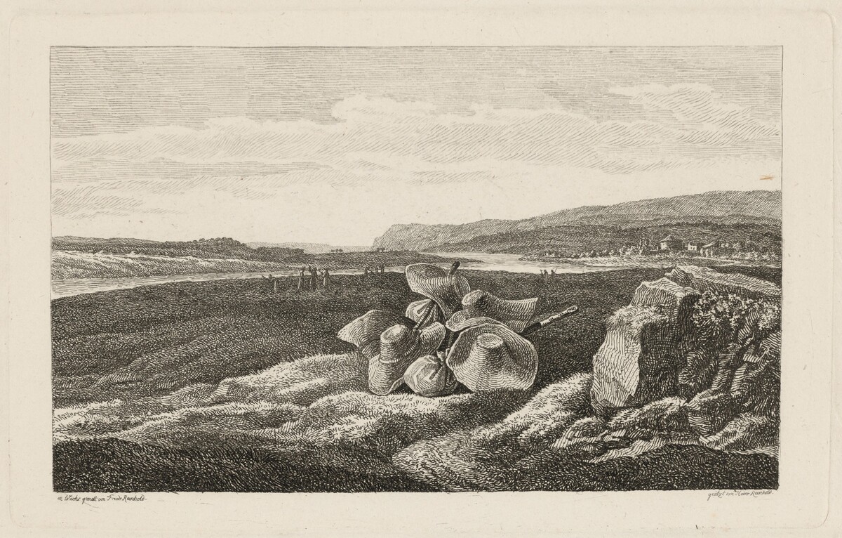 A Harvest Scene with Straw Hats Lying in a Field by Heinrich Carl Reinhold, after Friedrich Philipp Reinhold
