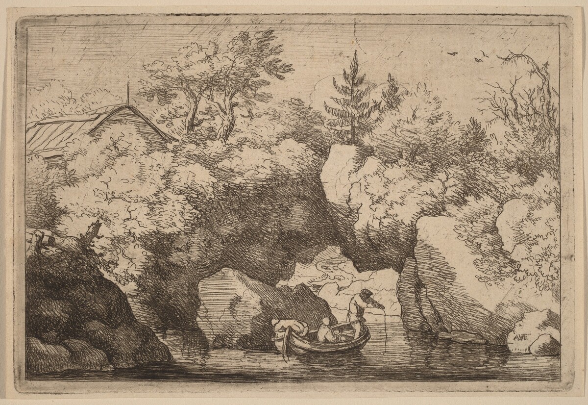 Skiff under a Cleft Rock by Allart van Everdingen