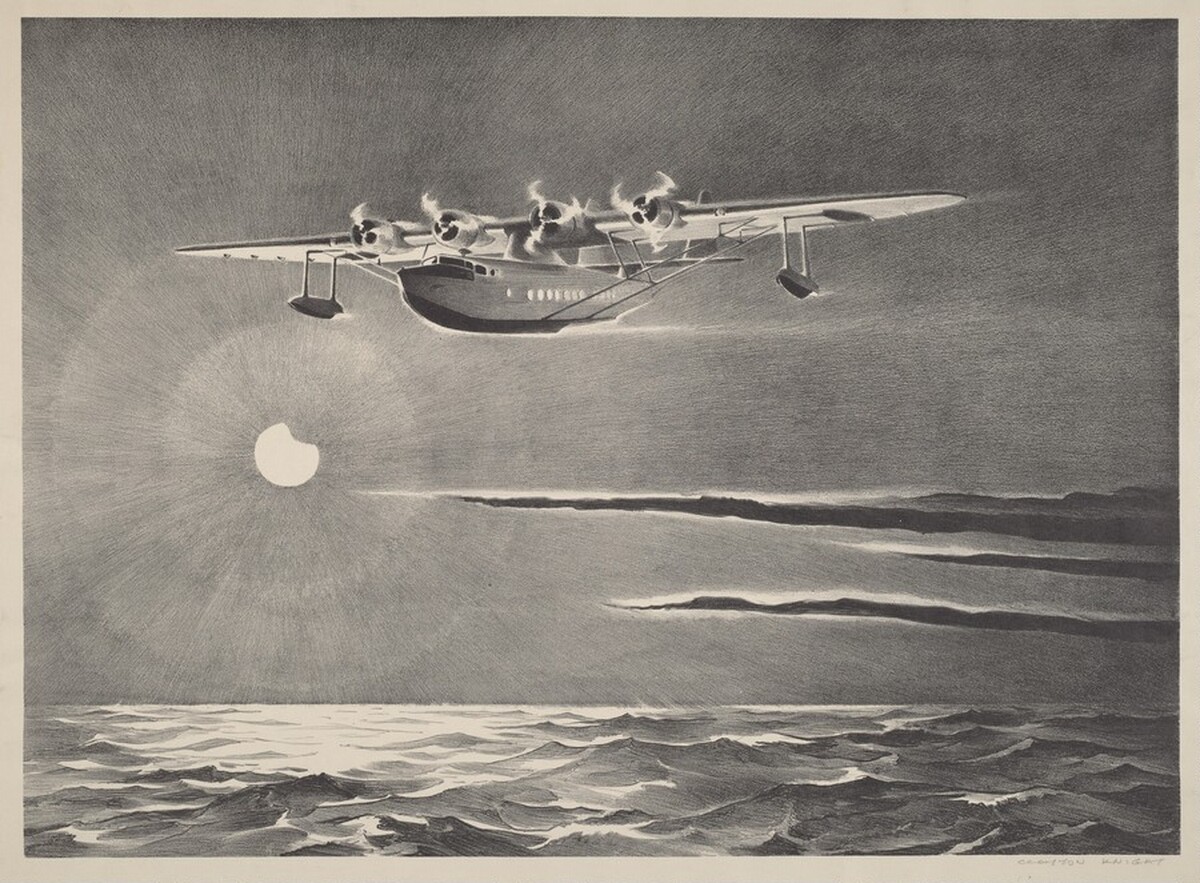 Untitled (Seaplane Over the Ocean) by Clayton Knight