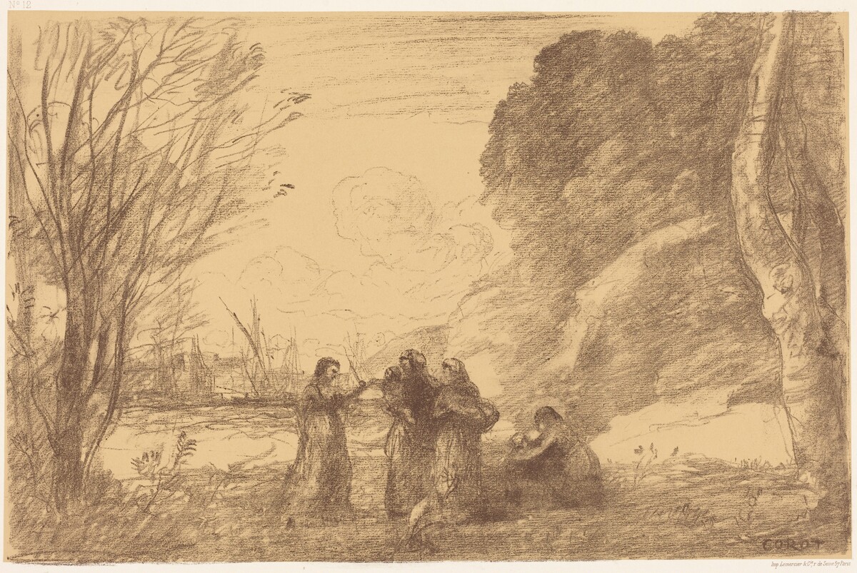 Family at Terracina (Une famille a terracine) by Jean-Baptiste-Camille Corot