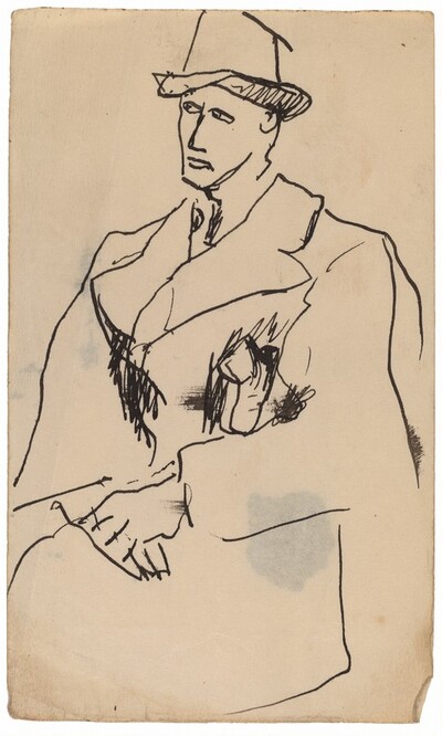 Three-quarters View of Gentleman in Overcoat and Hat, Looking Right