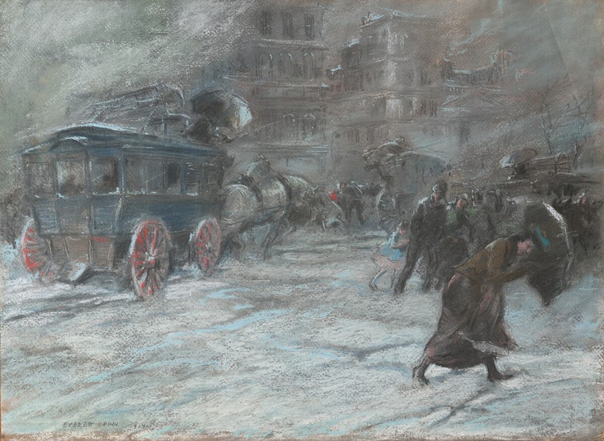 Fifth Avenue Bus, 23rd Street and Broadway by Everett Shinn