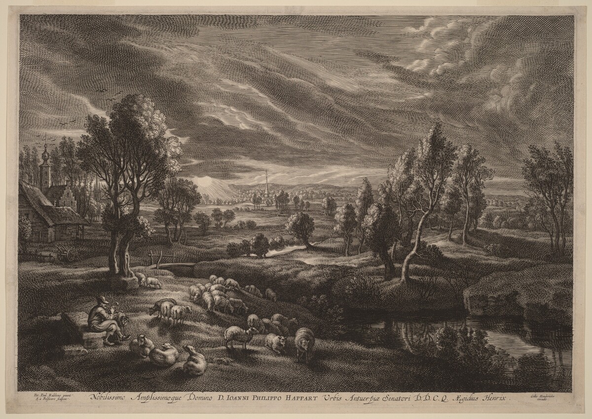 A Landscape with a Village by Schelte Adams Bolswert after Sir Peter Paul Rubens