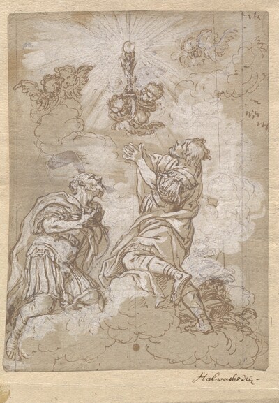 Two Soldier Saints Adoring the Host