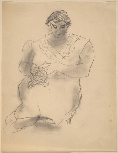 Woman on Seat Cushion, Knitting