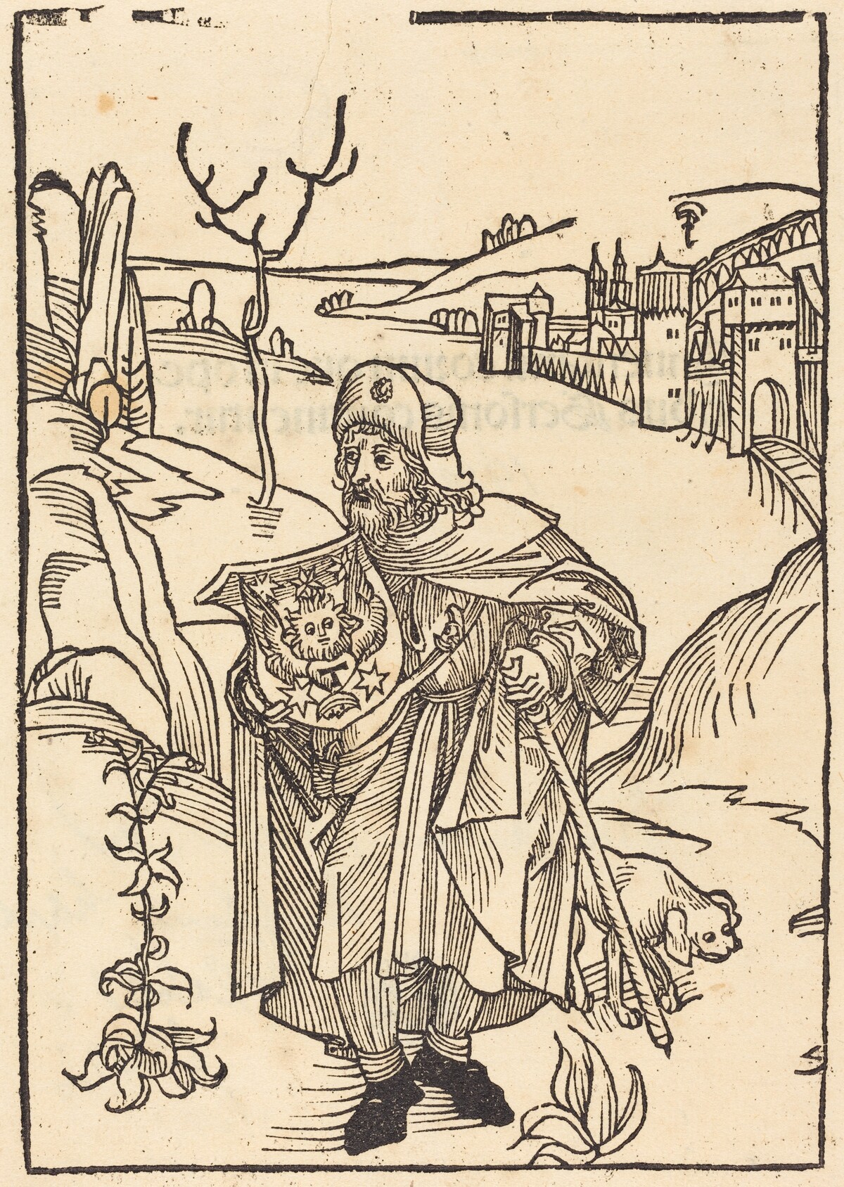 Gerson as Pilgrim with Town in Background by German 15th Century