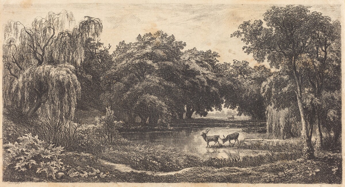 Pool with Deer (La Mare aux cerfs) by Charles-François Daubigny
