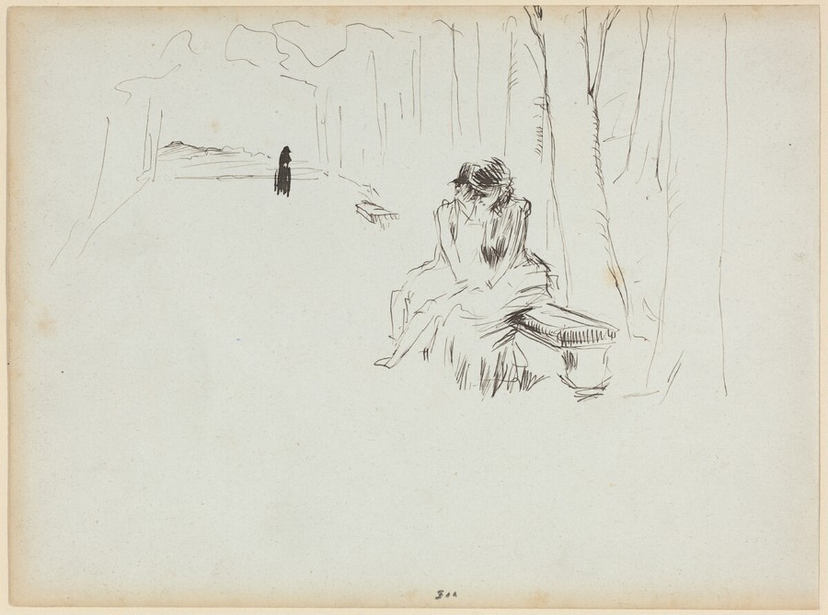 a) On the Park Bench (recto); b) Sketch of a Woman (verso) by Jean-Louis Forain