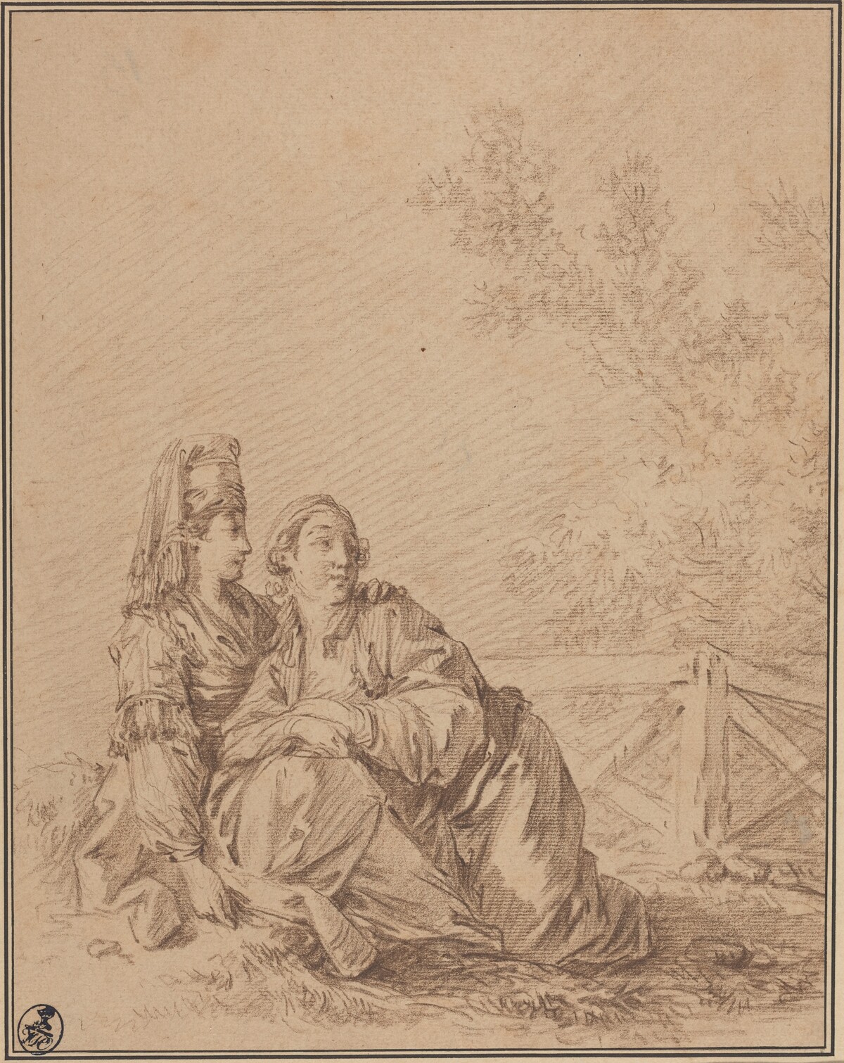 Two Russians Seated in Landscape by Jean-Baptiste Le Prince