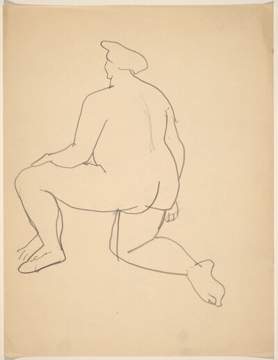 Nude Turned to the Left, Kneeling on One leg, Seen from the Back