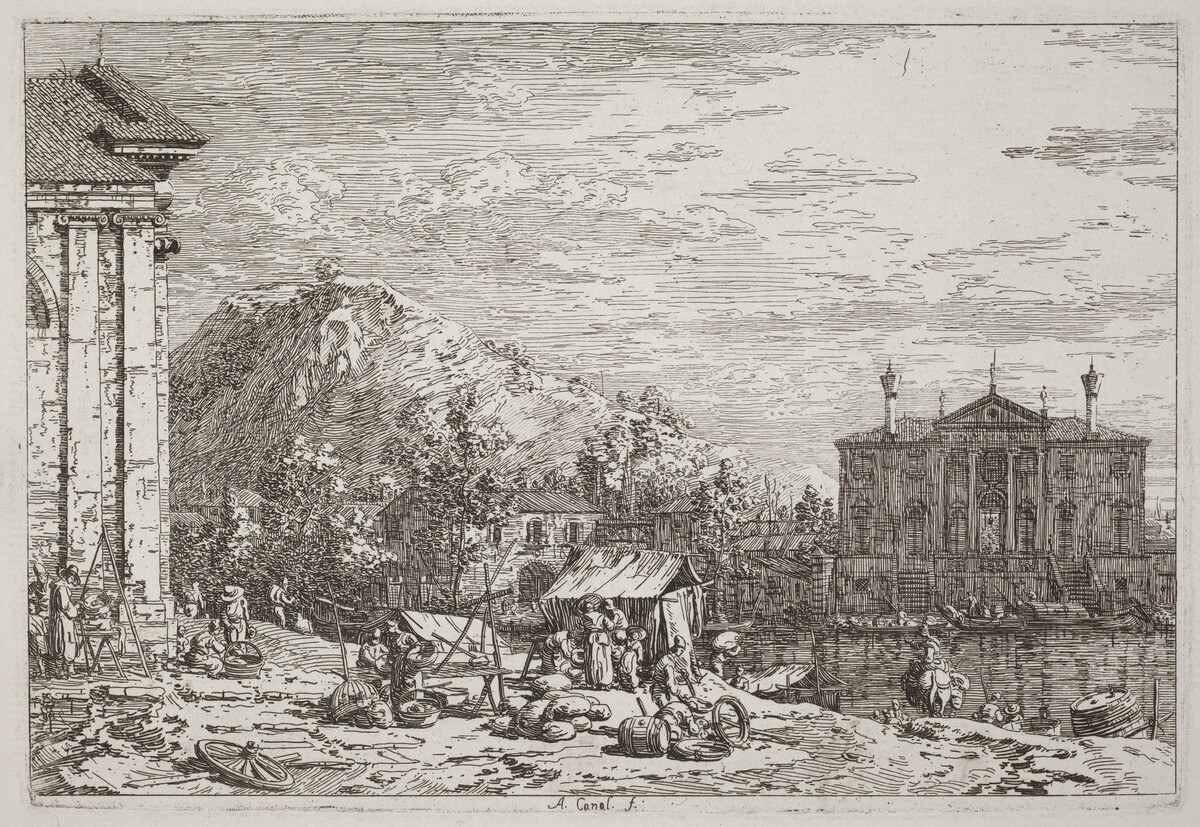 The Market at Dolo [lower left] by Canaletto