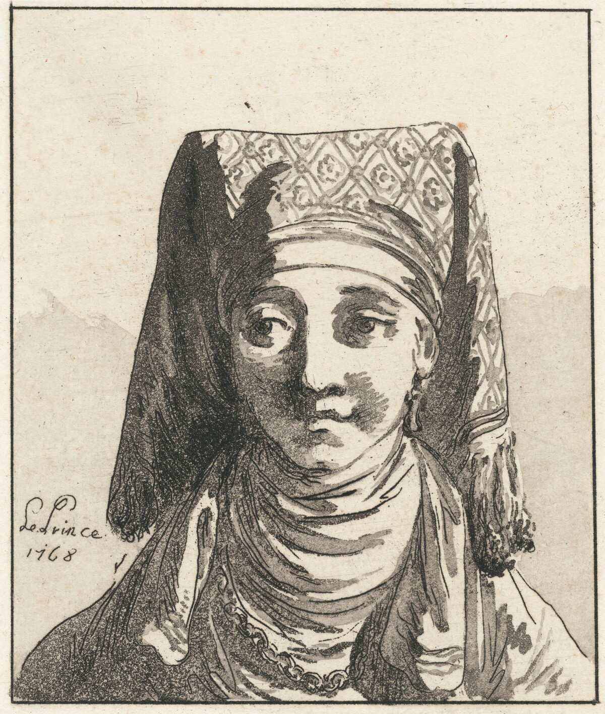 Head of a Woman, Full Face by Jean-Baptiste Le Prince