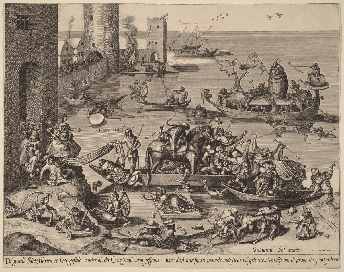 Saint Martin with His Horse in a Ship by Johannes van Doetechum, the Elder, and Lucas van Doetechum, after Hieronymus Bosch