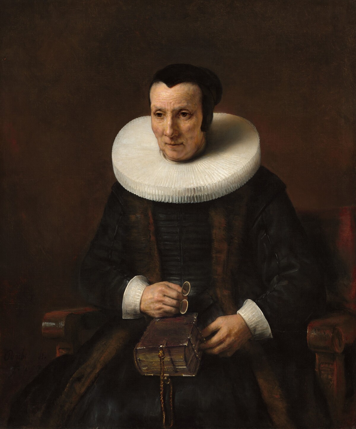An Old Lady with a Book by Rembrandt van Rijn and Workshop