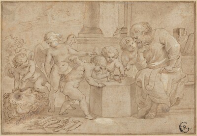 Elderly Man Watching Putti Dissect an Eye