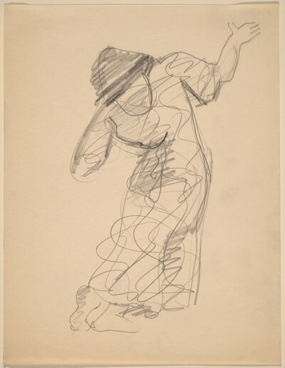 Standing Woman in Floor-length Robe Seen from the Back