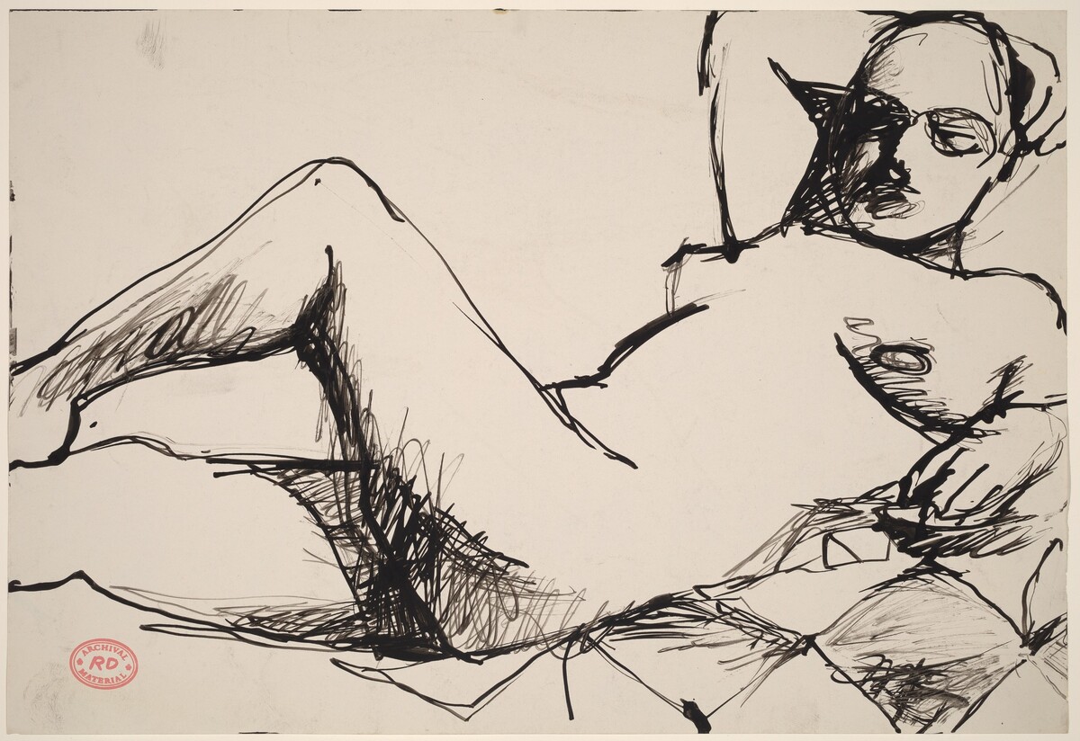 Untitled [female nude reclining on a checkered blanket] by Richard Diebenkorn