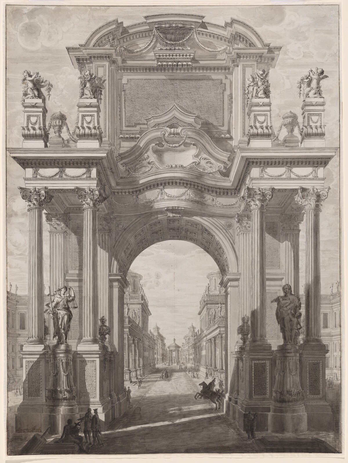 An Architectural Capriccio with a Triumphal Arch by Maurizio Pedetti