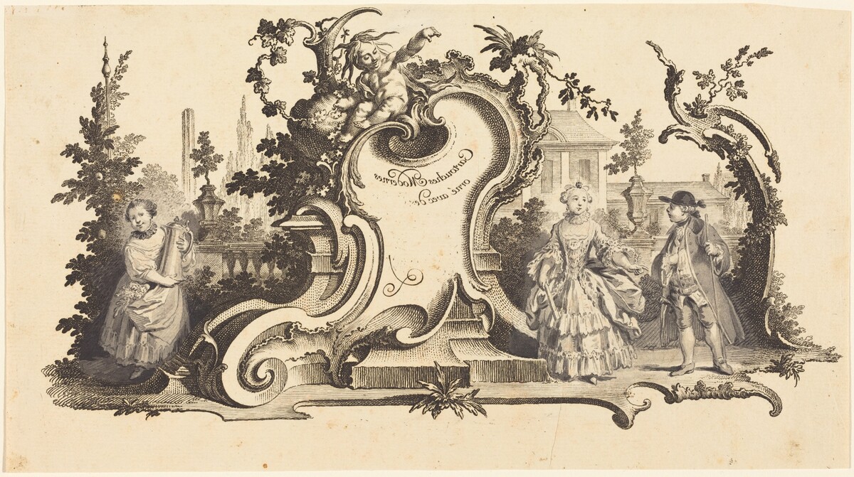 Cartouches Modernes orné avec des [diferentes Figures] (Plate VI-1 from the set) by Johann Esaias Nilson