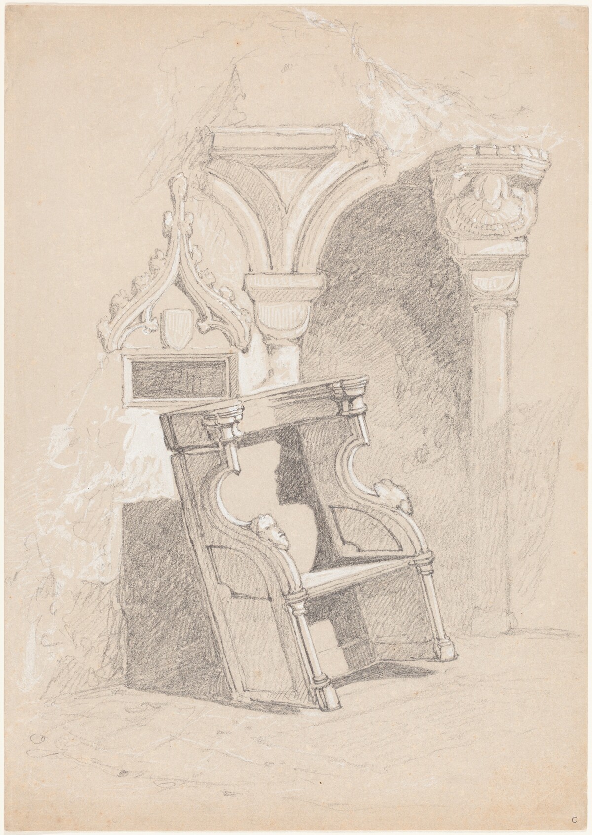 Sketch of Ruined Church Interior with Chair by John Sell Cotman