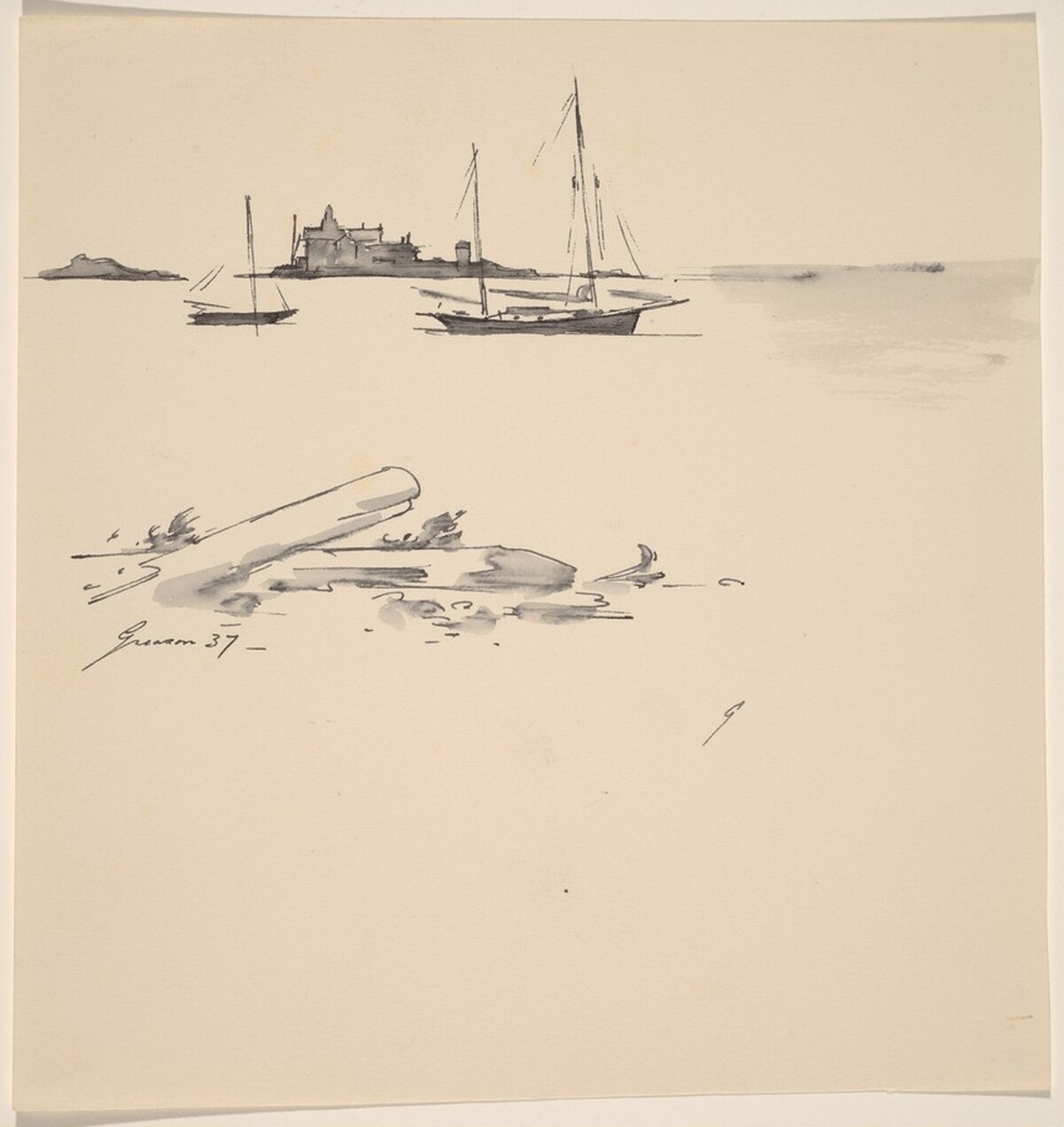 Anchored Sailboats by Donald Carlisle Greason