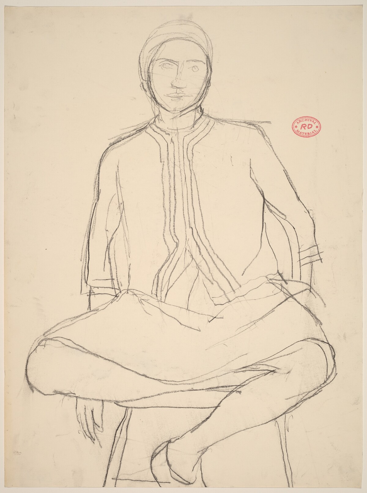 Untitled [female model in a cap seated on a stool] by Richard Diebenkorn