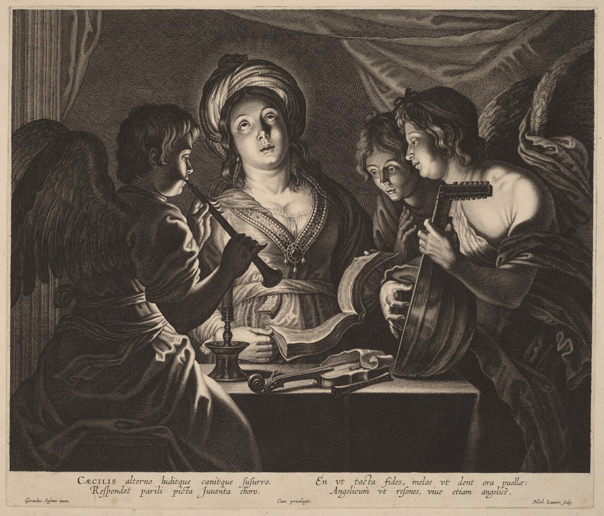 Saint Cecilia Accompanied by Heavenly Musicians by Nicolaes Lauwers after Gerard Seghers