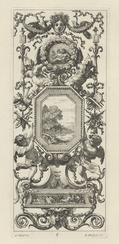 Ornamental Panel Surmounted by the Crowned Head of a Woman and Two Peacocks